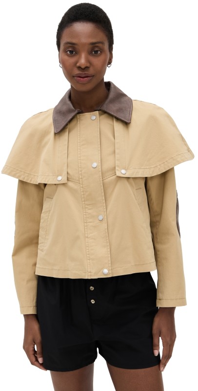 Avec Les Filles Jacket Cropped Cape Trench Khaki