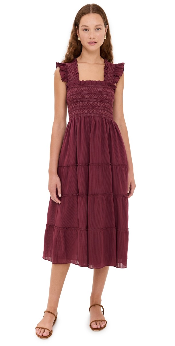 Hill House Home The Ellie Nap Dress Burgundy Shadow Stripe