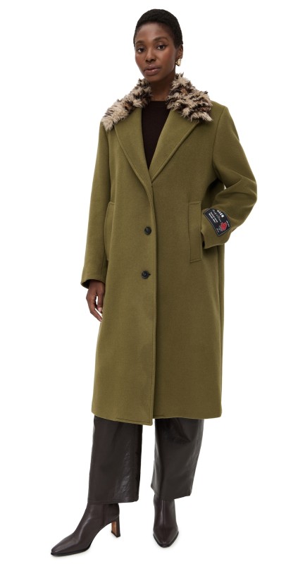MSGM Leopard Collar Coat Olive