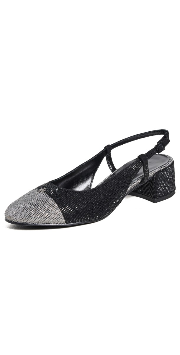 Tory Burch Cap Toe Pave Slingback Heels 45mm PERFECT BLACK / SILVER