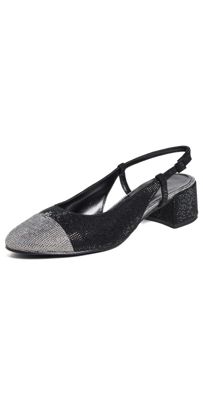 Tory Burch Cap Toe Pave Slingback Heels 45mm PERFECT BLACK / SILVER