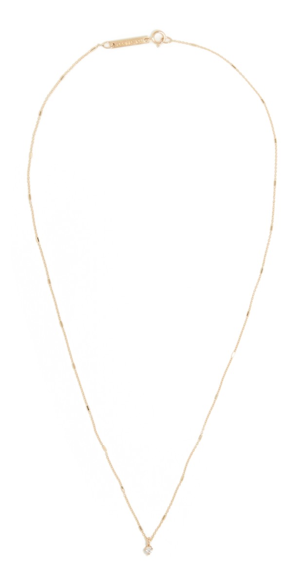 Zoe Chicco 14k Prong Diamond on Tiny Bar and Cable Chain Necklace Yellow Gold