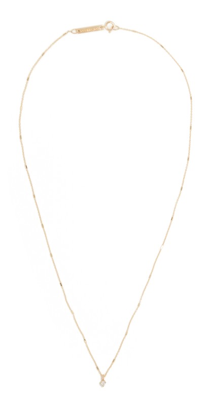 Zoe Chicco 14k Prong Diamond on Tiny Bar and Cable Chain Necklace Yellow Gold