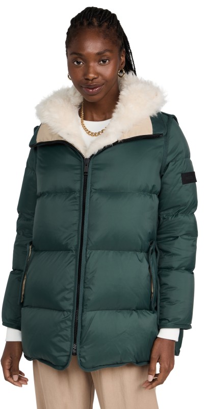 Army By Yves Salomon Puffer Technical Fabric Lamb Coat Deep Forest/Sable