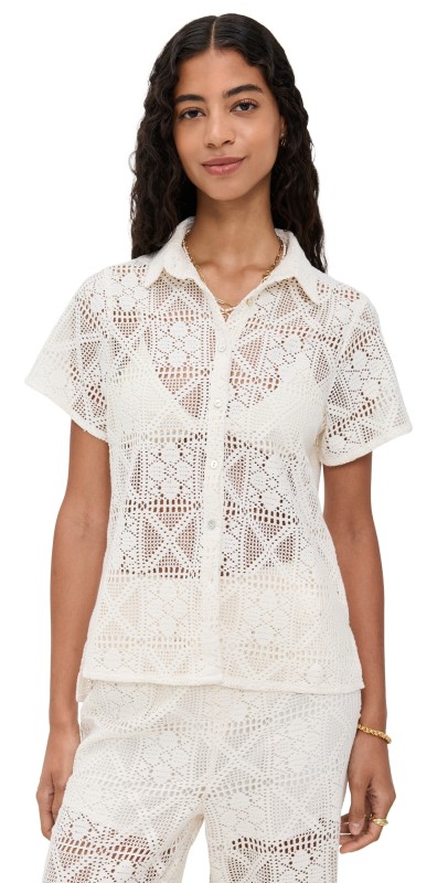 Little Lies Lacey Short Sleeve Shirt Ivory