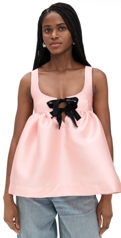 Marques'Almeida Mikado Baby Doll Top With Bow Ties Pink