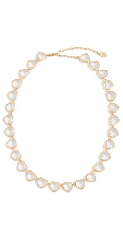 Clare V. Bezel Heart Collar Necklace Vintage Gold/Clear