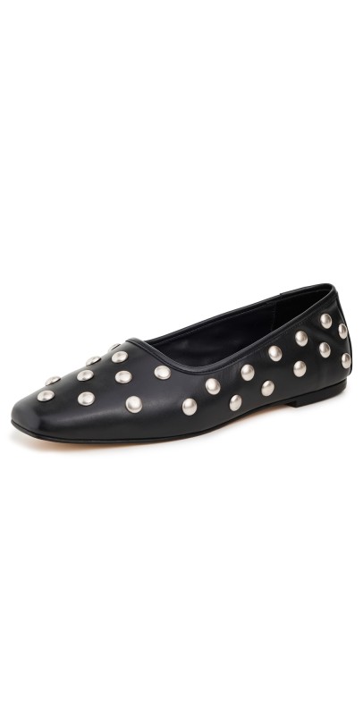 Freda Salvador Jessie Flats Black Calf with Studs
