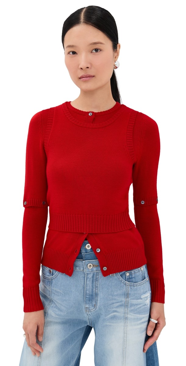 ROKH Detachable Sleeve Cardigan and Tank Top Red
