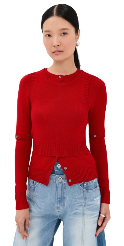 ROKH Detachable Sleeve Cardigan and Tank Top Red