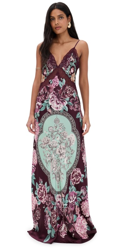 Camilla V Neck Long Bias Silk Slip Dress with Train If These Tiles Could Talk