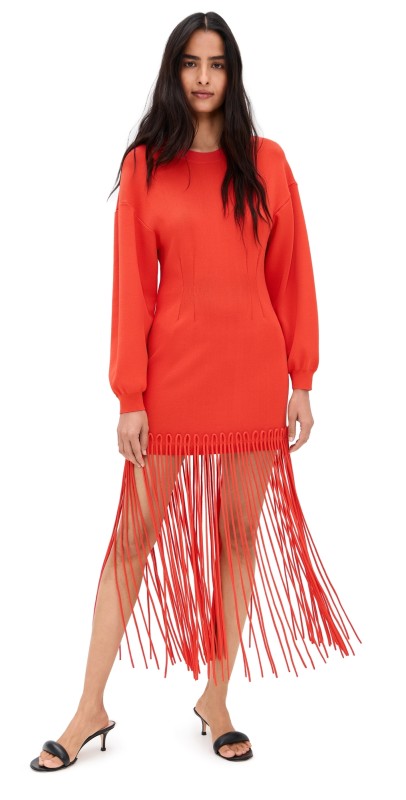 SIMONMILLER Wallis Knit Fringe Dress Coral Red