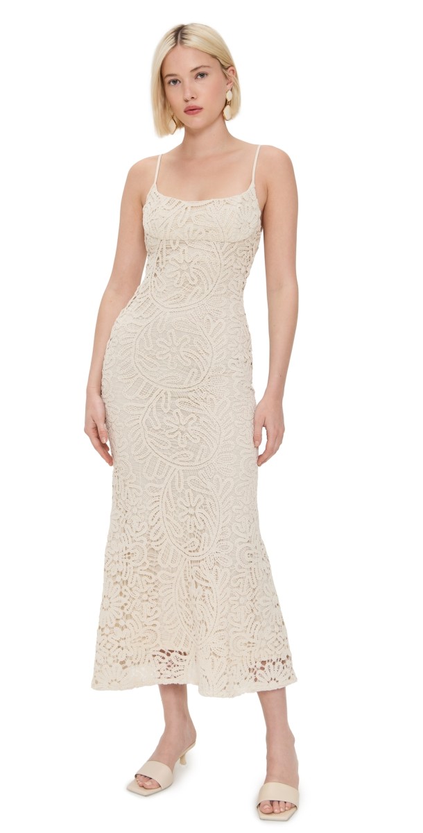 BARDOT Adoni Crochet Midi Dress Light Beige