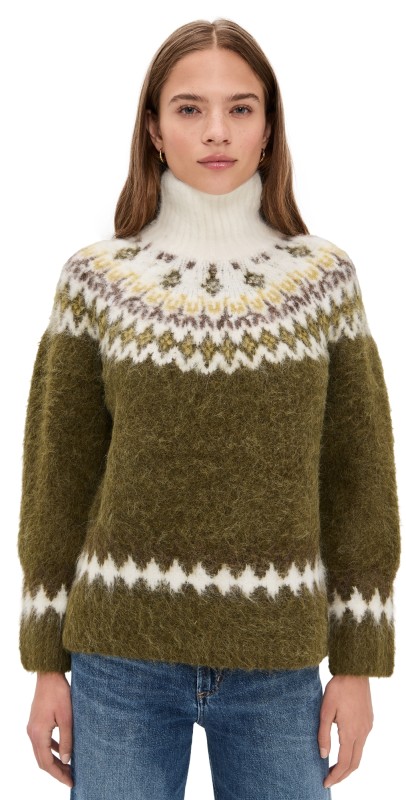 rag & bone Beth Oversized Alapca Fair Isle Turtleneck Army Multi