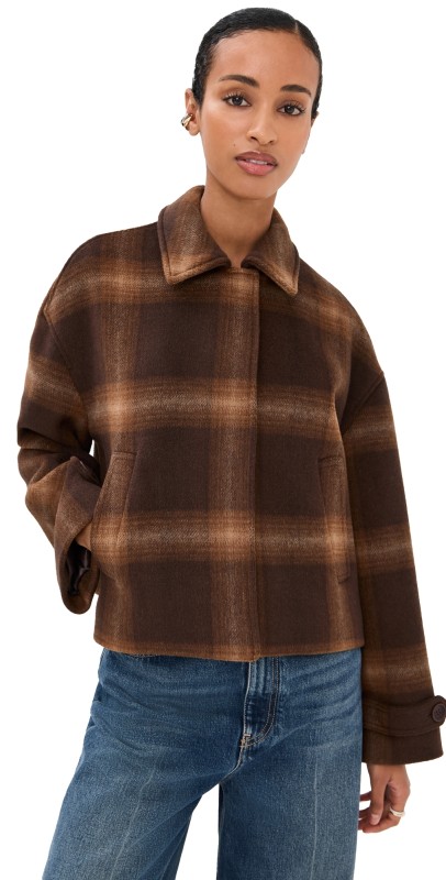 SIMKHAI Colby Plaid Jacket Chocolate Plaid