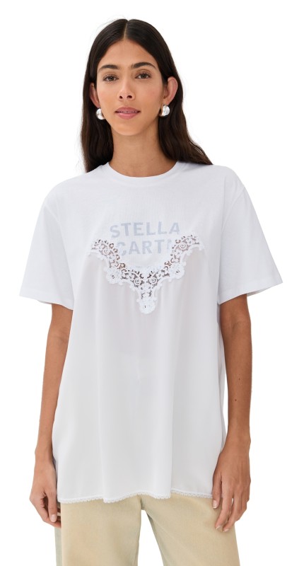 Stella McCartney Lace Slip Jersey Tee Pure White