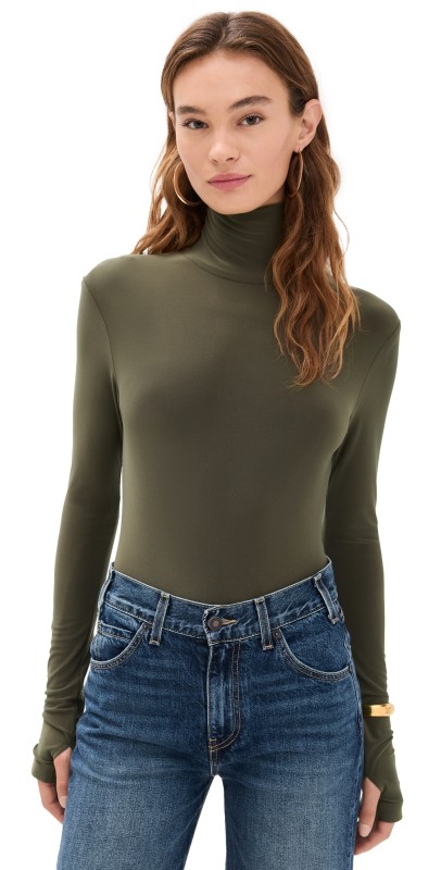Norma Kamali Long Sleeve Turtle Bodysuit Bark