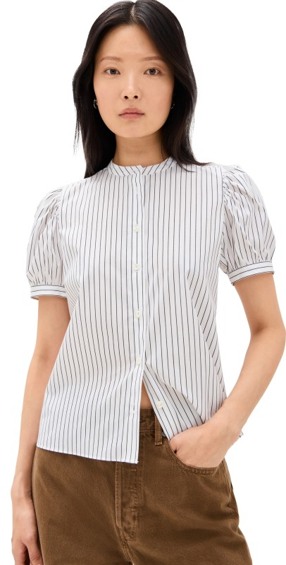 FRAME The Gathered Top Navy Multi