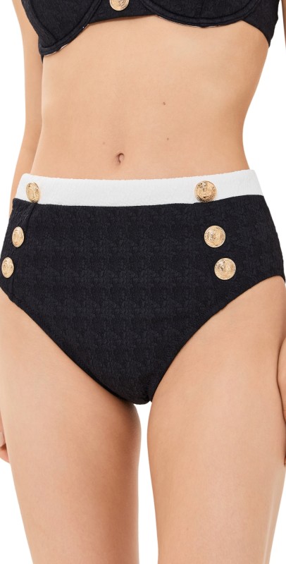 L'AGENCE Vanessa Colorblock Chic High Waisted Bikini Bottoms Black