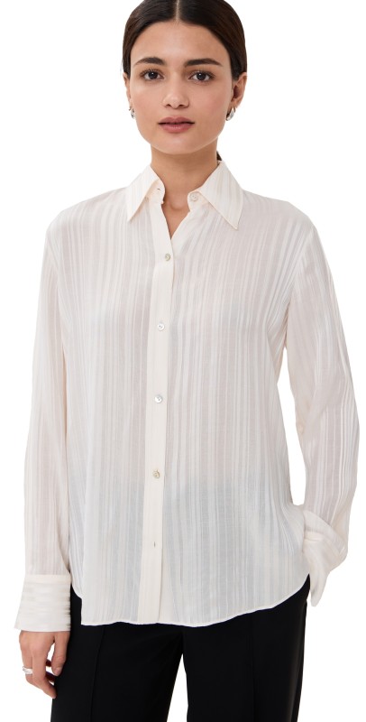 Vince Sheer Stripe Pintuck Blouse Crème