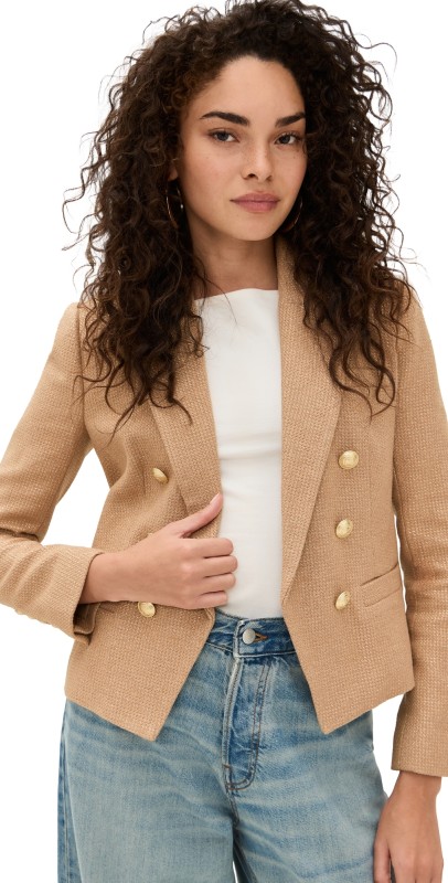 L'AGENCE Brooke Double Breasted Crop Blazer Latte/Gold