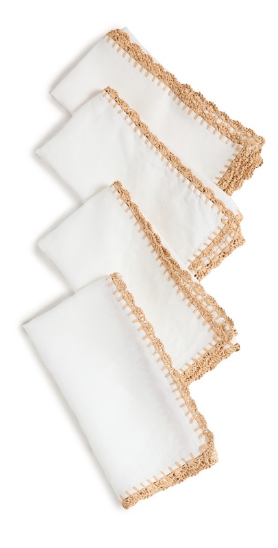 Kim Seybert Shell Edge Napkin Set of 4 White/Natural