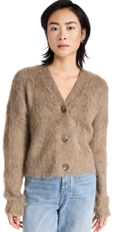 Madewell Brushed V Neck Cardigan Sweater Heather Mesquit