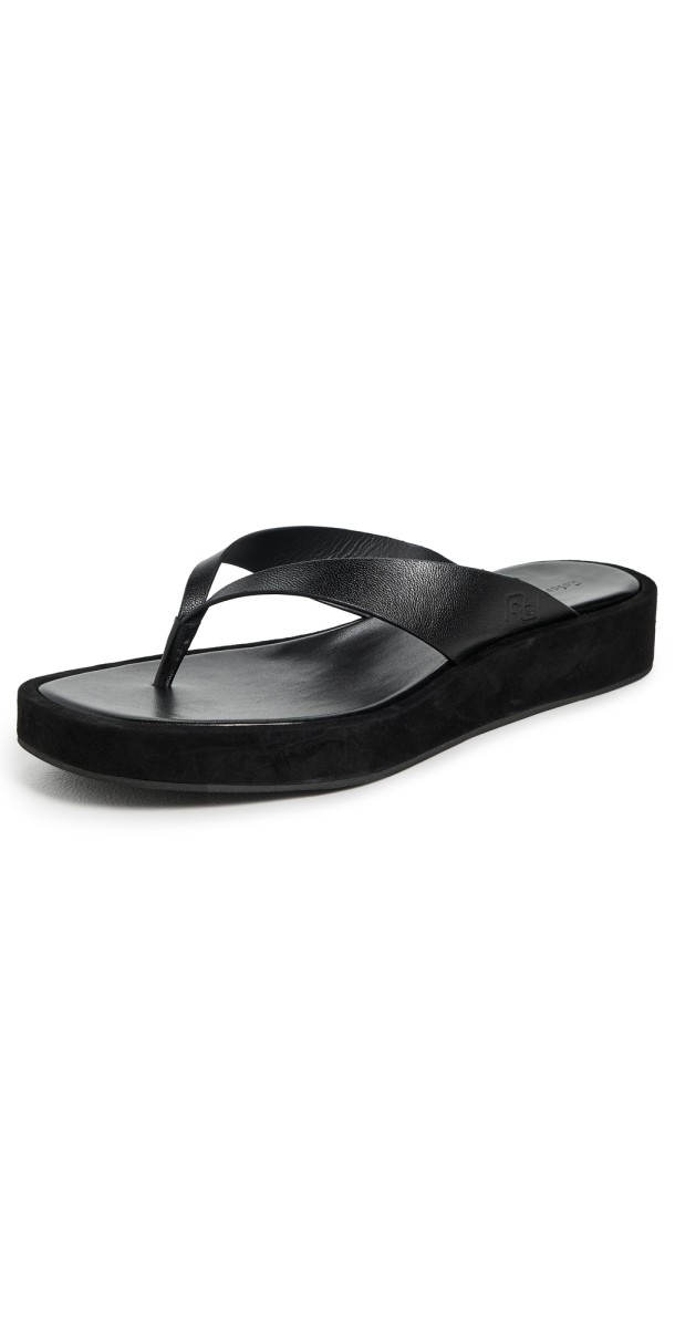 Reformation Eden Platform Thong Sandals Black Suede Leather