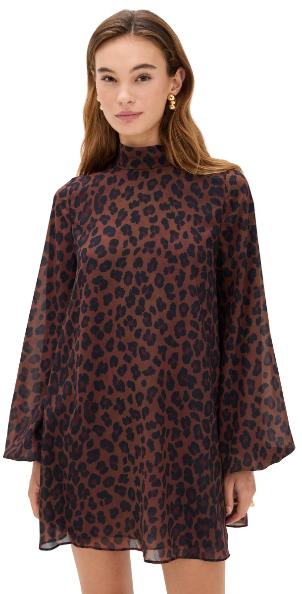 SIMONMILLER Joplin Chiffon Mini Dress CHOCO BROWN LEOPARD