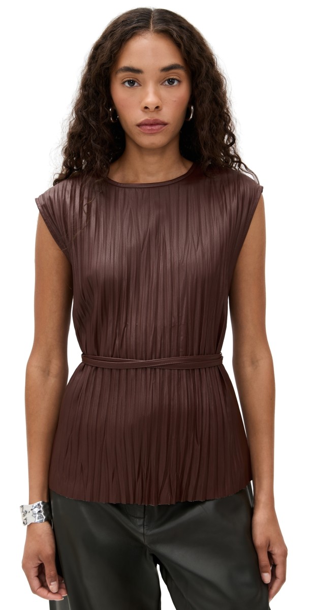 Proenza Schouler White Label Lyra Top in Faux Leather Oxblood