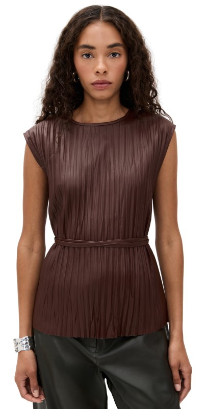 Proenza Schouler White Label Lyra Top in Faux Leather Oxblood
