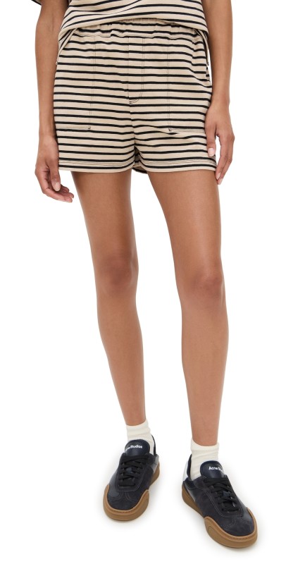 ATM Anthony Thomas Melillo Heavyweight Jersey Striped Pull On Shorts Dune/Black