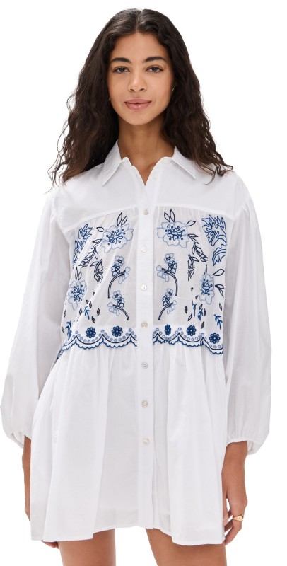 Tanya Taylor Pippa Dress Optic White/Blue Multi