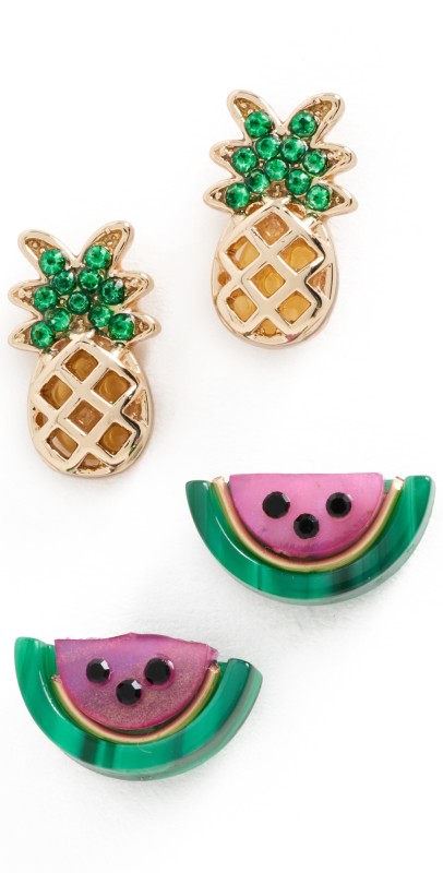 BaubleBar Pineapple and Watermelon Earrings Set Gold