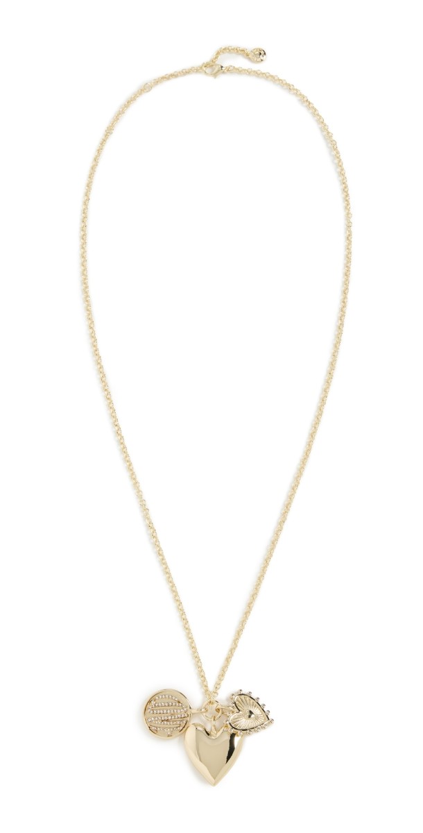 BaubleBar Heartfelt Cluster Charm Necklace Clear/Gold