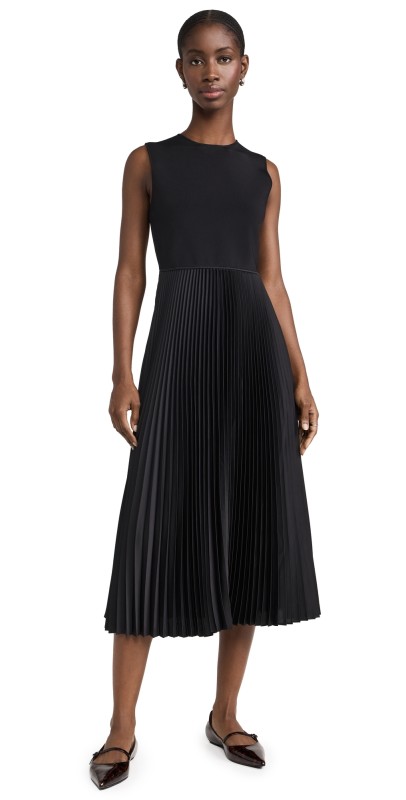 Theory Crew Sleeveless Pleated Dress Black