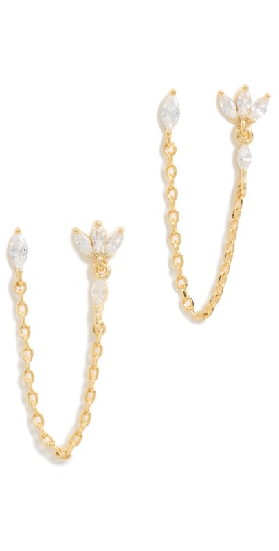 By Adina Eden CZ Marquise Chain Double Stud Earrings Gold