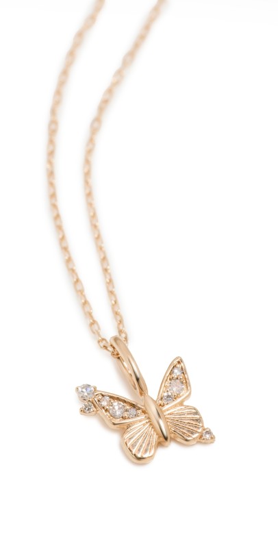 Adina Reyter 14k Diamond Butterfly Mini Bead Charm Necklace Mixed