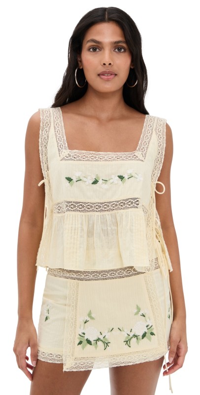 For Love & Lemons Jolene Embroidered Top Yellow