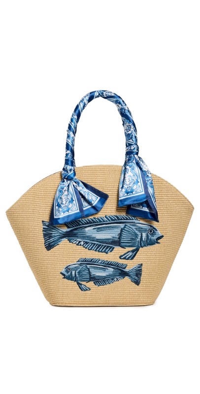 FARM Rio Garden Tiles Raffia Shell Tote Garden Tiles