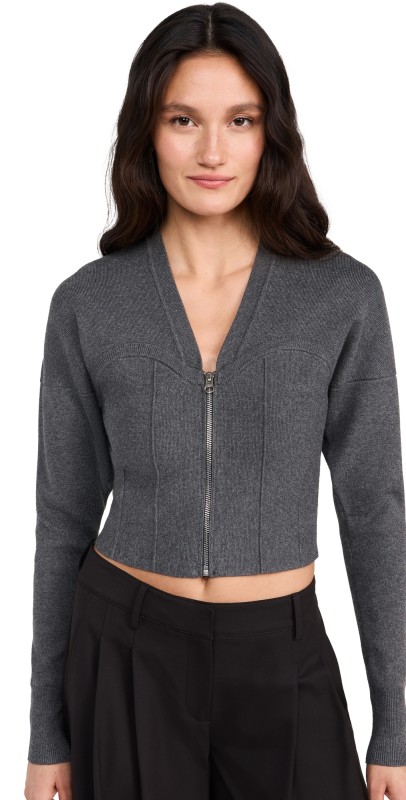 Fleur du Mal Knit Zip Bustier Cardigan Dark Heather Grey