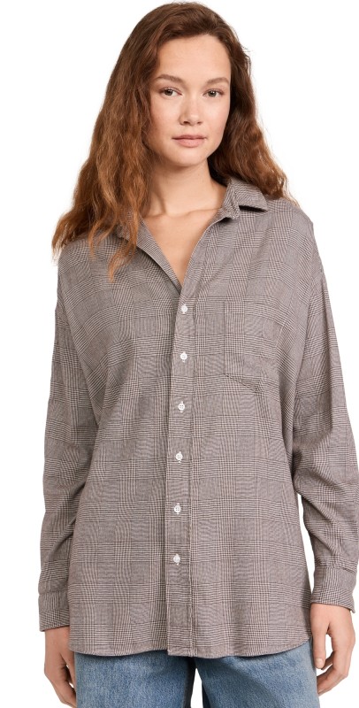 Frank & Eileen Oversized Button Up Shirt Brown Herringbone