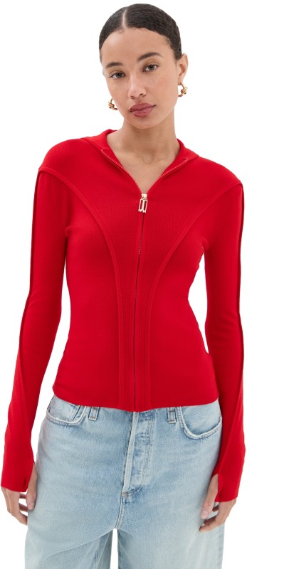 Victoria Beckham Piping Detail Hooded Top Bright Rose