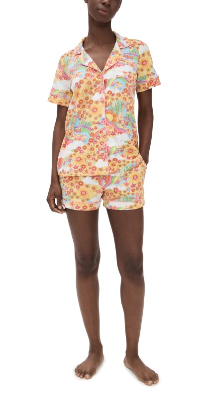 BedHead PJs Short Sleeve Cotton Knit Boxer PJ Set Good Vibes