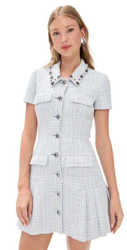 Self Portrait Blue Boucle Mini Dress Blue