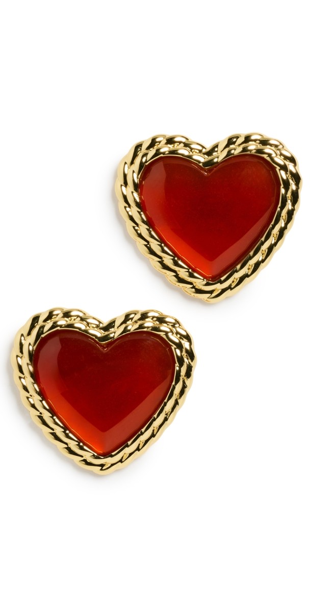 Argento Vivo Carnelian Heart Stone Studs Gold