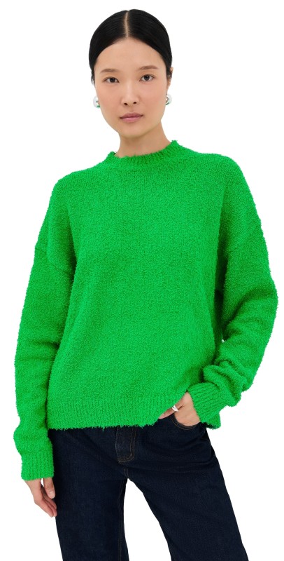 Tibi Serviette Crewneck Easy Pullover Green