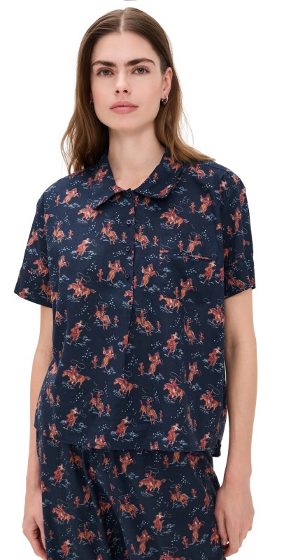 THE GREAT. The Short Sleeve Pajama Shirt CREAM COWBOY