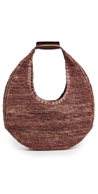STAUD Large Raffia Moon Tote Bag Mahogany