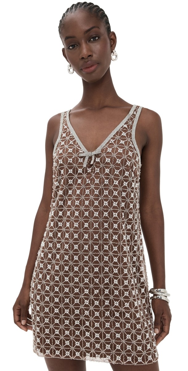 Saylor Jeanetta Beaded Sequin Mini Dress Chocolate